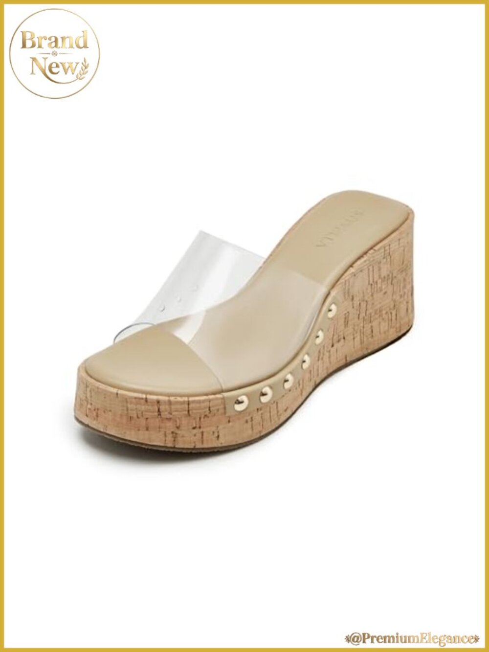 Women's Faux Leather Platform Wedge Slip-On Sandals with Studded Detail